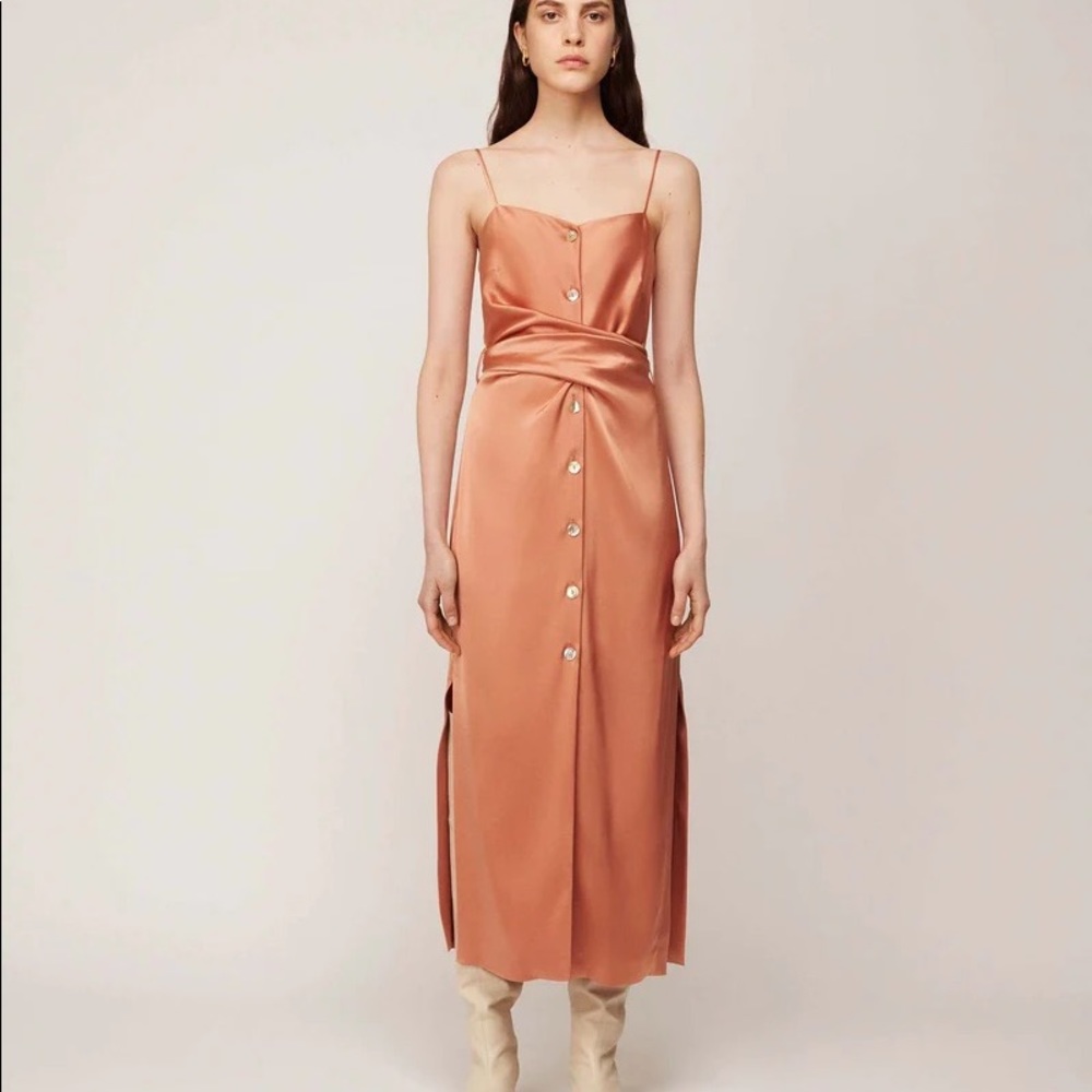 NWT!! Nanushka Satin Silk Sayan Dress in Apricot